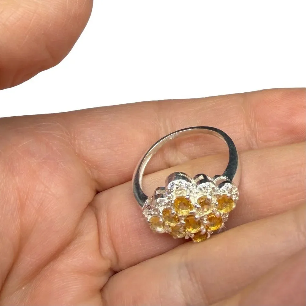 Citrine & Moissanite Diamond Ring Size 8 Solid 925 Sterling Silver Multi Stone
